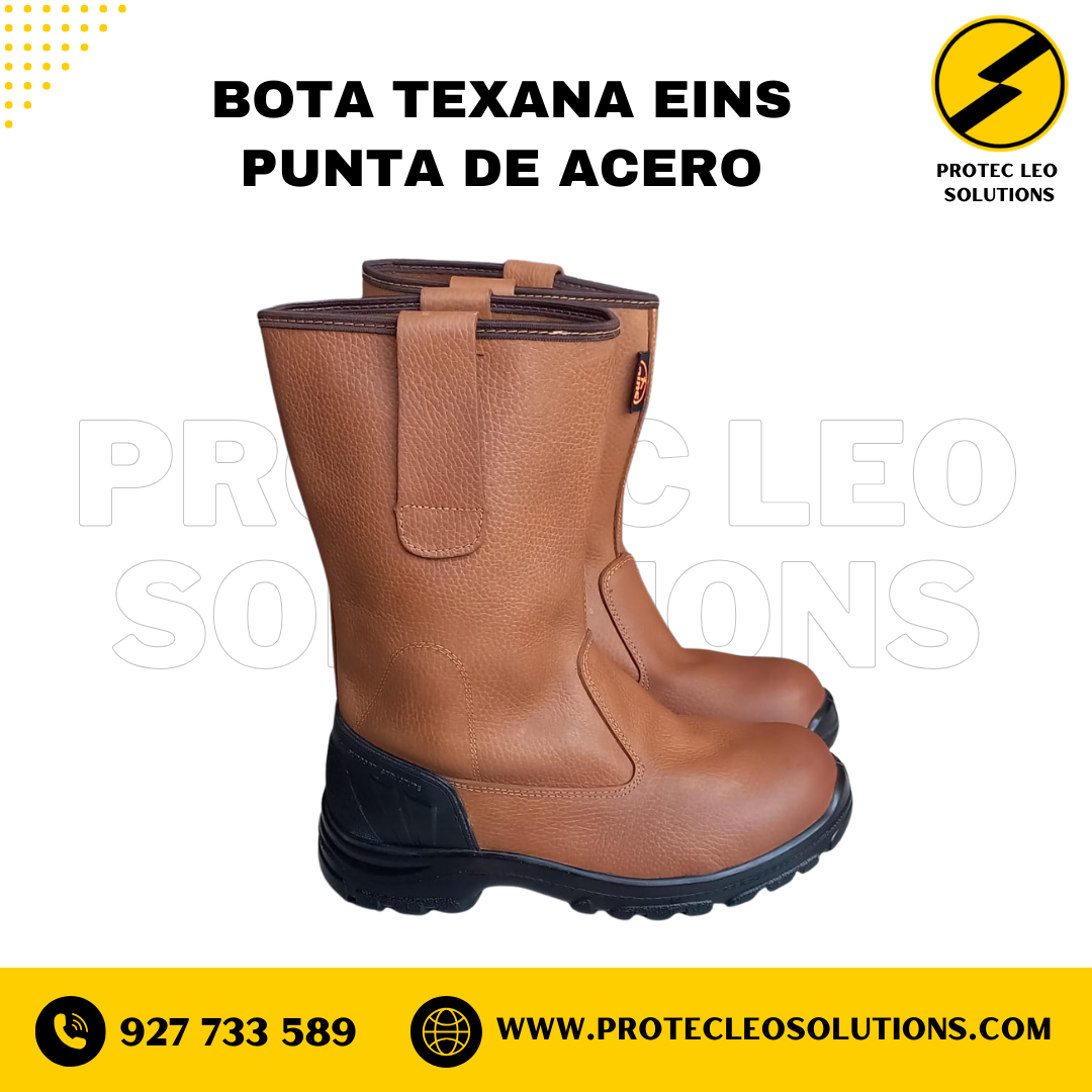 Bota campera texana Eins punta de acero para soldador, cuero marrón, envíos a todo el Perú