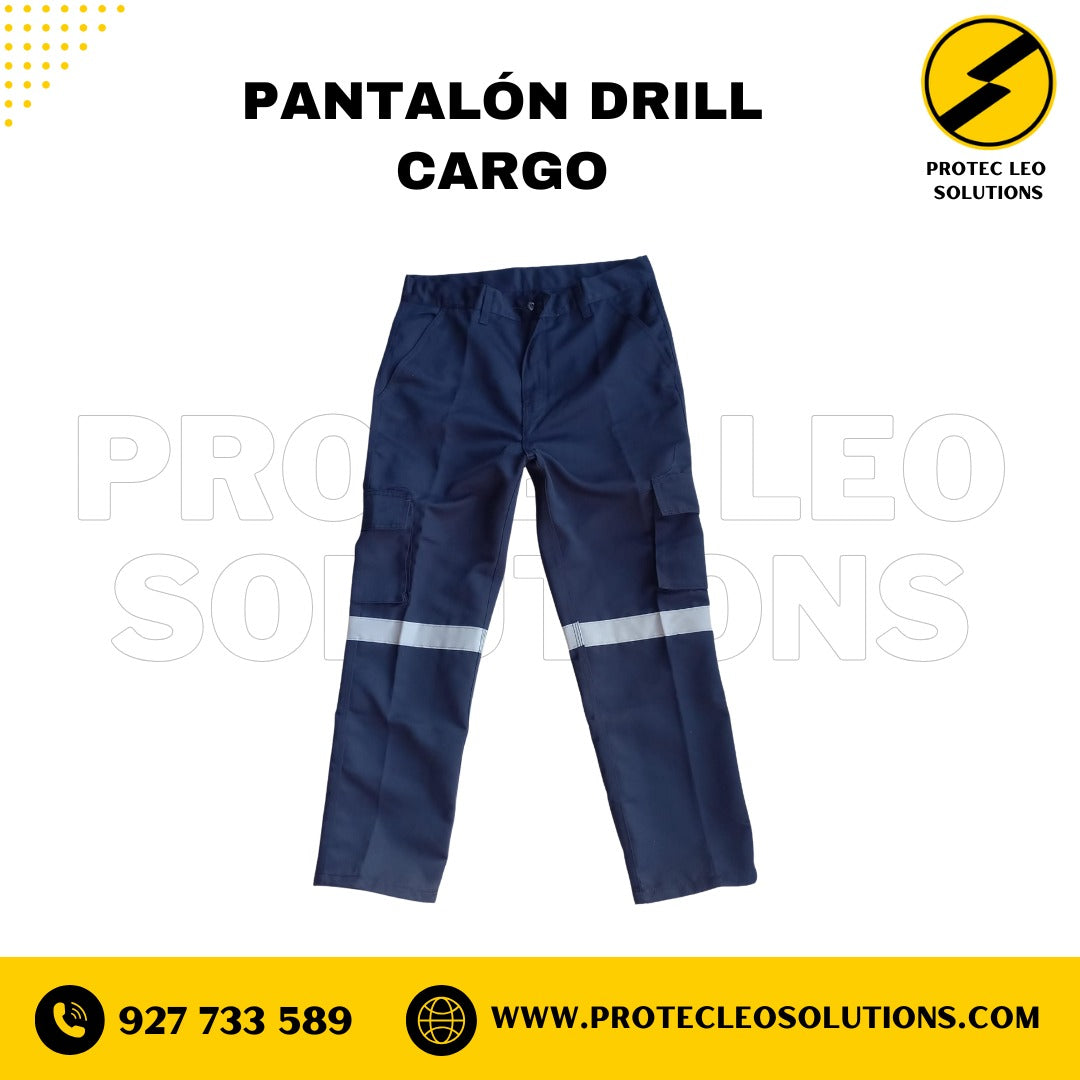 PANTALON DRIL CARGO AZUL MARINO CON CINTA REFLECTIVA