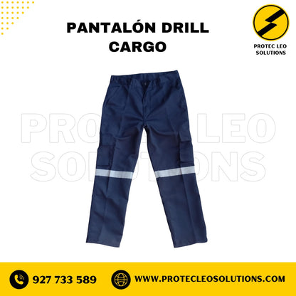 PANTALON DRIL CARGO AZUL MARINO CON CINTA REFLECTIVA